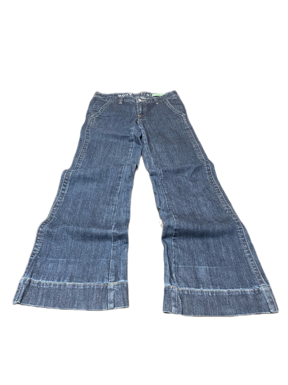 Y2K ROXY Ultra Wide Leg Flare Jeans with Vintage Distressed Effect, Size 3